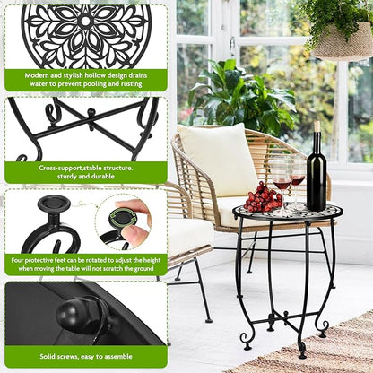 2 Pack Outdoor Side Table for Small Spaces, 14 Inch Patio Side Table,Plant Stand,Round Metal End Table Anti-Rust Waterproof Accent Table for Patio,Yard Porch Balcony Garden