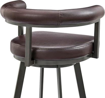 Armen Living Magnolia Swivel Bar Stool in Brown Metal with Brown Faux Leather