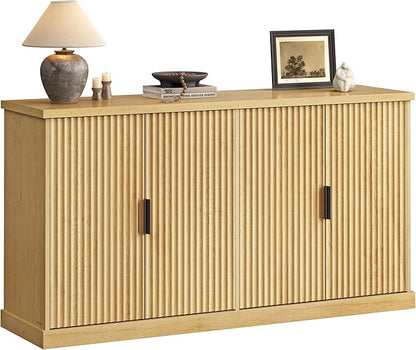 VASAGLE MAXE Collection - Buffet Cabinet, Console Cabinet, Sideboard with Adjustable Shelves, Fluted Doors, Transitional, Kitchen Pantry, Oak Beige UBBK382Y01S