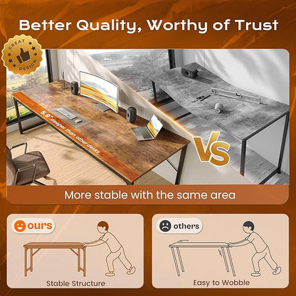 PRAISUN 78.7 X 29.5 Inch Computer Desk with Deeper Desktop, Long Gaming Office Writing Work Desk for Home Office, Study, Bedroom, Work from Home, Metal Frame, Rustic Brown