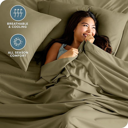 Bare Home Full Sheet Set - Luxury 1800 Ultra-Soft Microfiber Full Bed Sheets - Double Brushed - Deep Pockets - Easy Fit - 4 Piece Set - Bedding Sheets & Pillowcases (Full, Olive)