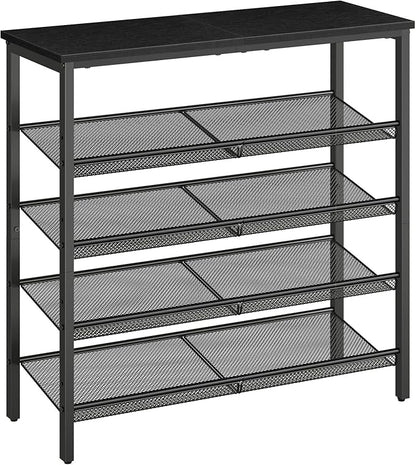 HOOBRO Shoe Rack for Entryway, 5-Tier Organizer with Adjustable Mesh Shelves, 16-20 Pairs, Spacious Floor Mount, Metal, Industrial, Closet Shoe Shelf, Black BB12XJ01