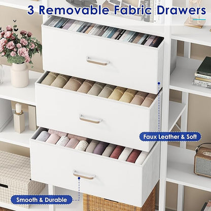 73.6" Tall Bookshelf with 3 Drawers and 16 Storage Shelves, Industrial Bookcase with 16 Open Display Shelves, Large Etagere Bookshelf, Triple Wide Book Shelf Book Case for Home & Office, White