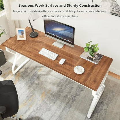 HOMISSUE 63-inch Executive Desk, Large Home Office Desk with Engineered Wood Tabletop and Metal Frame, Rustic Workstation Desks with Sturdy Structure, Long Computer Desks for Home Office, Writing