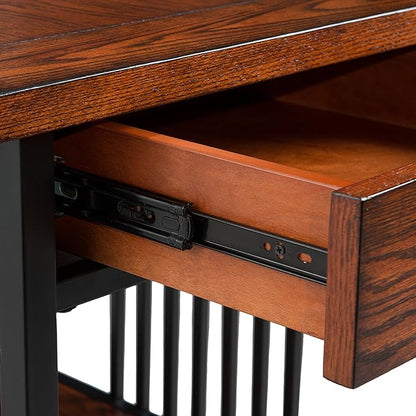 Leick Home Ironcraft Coffee Table, Solid Wood, 2 Drawers, 1 Display Shelf, Mission Oak, Black Steel, Easy Assembly, 46 in L x 22 in W x 20 in H, 11262