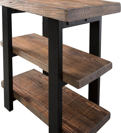Pomona 3-Tier Solid Wood End Table with Storage Shelves – Rustic Industrial Space-Saving Side Table or Nightstand for Living Room, Bedroom, or Entryway by Alaterre Furniture