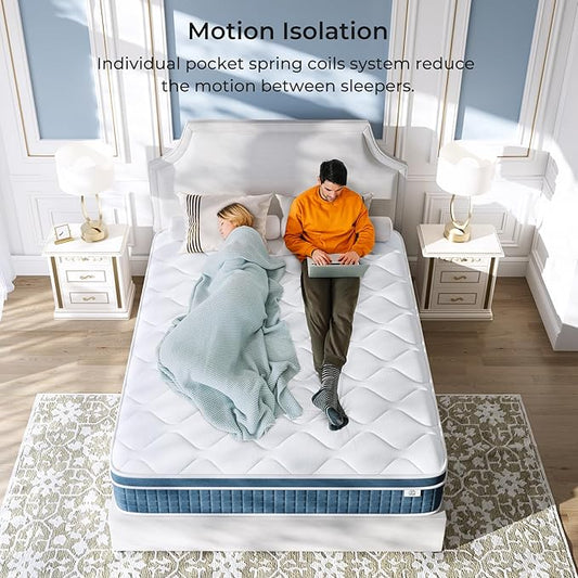 King Size Mattress, 10 Inch King Mattress in a Box, Hybrid King Bed Mattress with Individual Pocket Springs and Pressure-Relieving Memory Foam, Medium Firm Mattress King Size 80"x76"x10"