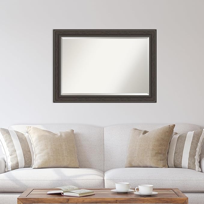 Amanti Art Brown Wall Mirror 30x42 Shipwreck Greywash Rectangle Bathroom Mirror for Wall Decor Living Room, Large Traditional Frame, Hangs Horizonally and Vertically, Bathroom Decor, Beveled Edge