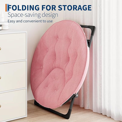 Saucer Chair, XL Foldable Lounge Chair for Bedroom/Dorm, Plush Comfy Seat with Non-Slip Base for Teens & Adults, Faux Fur Accent Chair, Pink