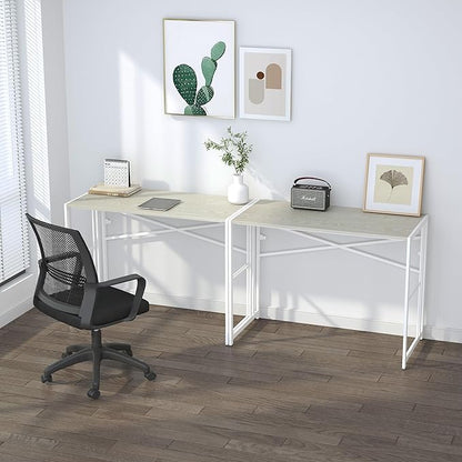 40 inch Folding Desk, Writing Gaming Computer Camping Desk, No Assembly Required Home Office Table, Natural and White