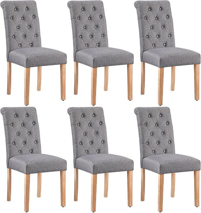 Yaheetech Dining Chairs Set of 6 Fabric Upholstered Dining Room Chairs with Button Tufted High Back and Solid Wood Legs for Kitchen/Living Room/Restaurant, Modern Style, Dark Gray