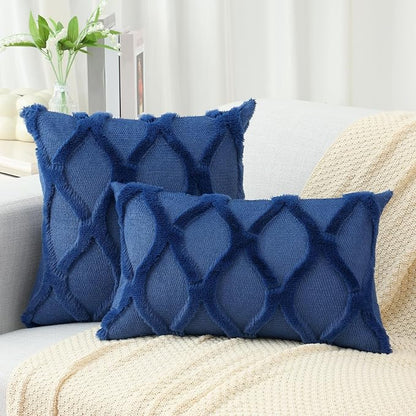 decorUhome Throw Pillow Covers 16x16 Inch Set of 2, Soft Plush Faux Fur Wool Dark Blue Couch Pillow Covers, Decorative Neutral Pillow Cases for Bed Sofa Living Room Home Decor