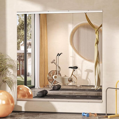 Hasipu Home Gym Mirror, 55.1" x 23.6" x 2 PCS Frameless Wall Mounted Mirrors, Large Body Mirror for Home Gym, Yoga Studio, Bedroom, Silver Tempered Glass