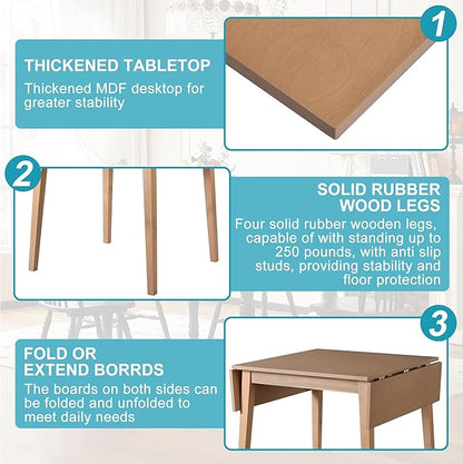 29"- 45" Extendable Dining Table for 2-4, Folding Square Dinner Table Small Kitchen Dining Room Tables with Wood Legs for Small Space, Kitchen, Living Room, Natural