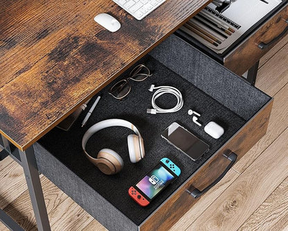 Casaottima 40 Inch Small Office Computer Desk with 2 Drawers & Headphone Hook - Compact Writing Desk for Home Office, Study or Work, Modern Space-Saving Design for Small Spaces, Pure Vintage