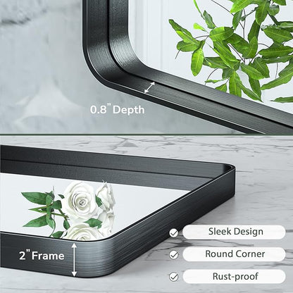 TokeShimi 40x24 Black Bathroom Mirror for Wall Vanity Mirror with Brushed Metal Frame Non-Rusting Aluminum Alloy for Modern Farmhouse Bedroom Living Room Decor (Horizontal/Vertical)
