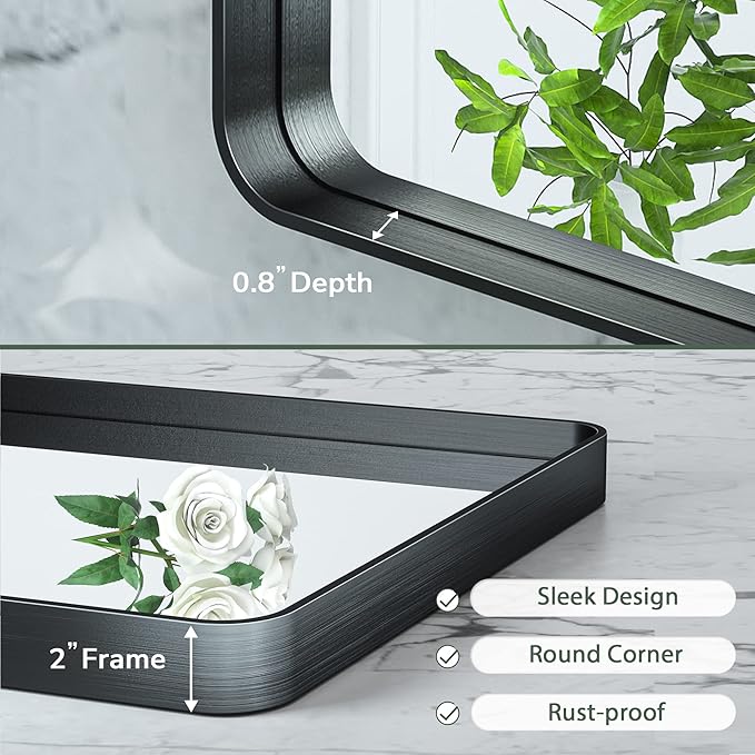 TokeShimi 42x36 Black Bathroom Mirror for Wall Vanity Mirror with Brushed Metal Frame Non-Rusting Aluminum Alloy for Modern Farmhouse Bedroom Living Room Decor (Horizontal/Vertical)