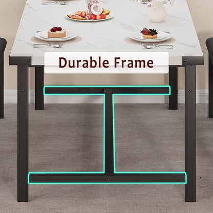 3-Piece Dining Table Set for 4-6 People, Extendable Kitchen Table Set with 2 Upholstered Benches, Dining Room Table Set for Apartment, Kitchen, Living Room, Marble White