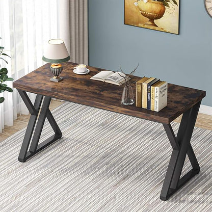 LITTLE TREE 55 Inch Large Simple Industrial Computer Desk Study Writing Table Home Office Workstation,Rustic Brown