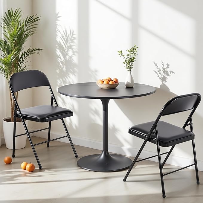 HealSmart 2 Pack Folding Chairs with Padded Leather Cushion Seats, Sturdy Metal Frame, Stackable Portable Design for Indoor Outdoor Use, Commercial Event Party Office Home Chairs, Black