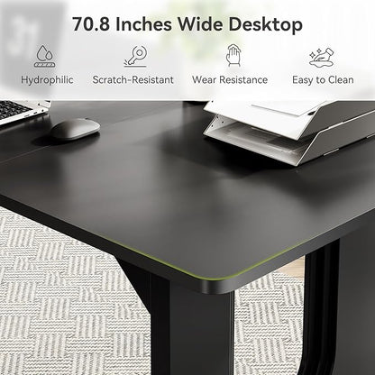 LITTLE TREE 70.8-Inch Home Office Desk, White Computer Desk with Storage, Study Writing Work Desk for Home Office, Spacious Modern Simple Desk, Black