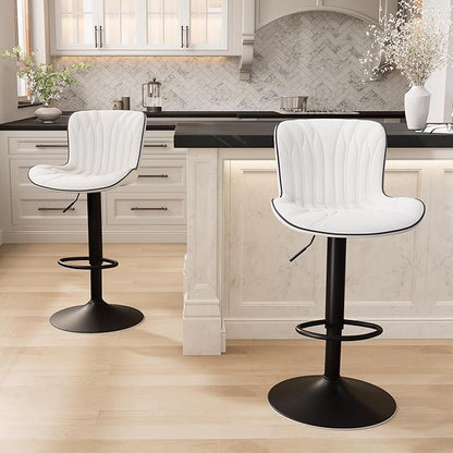 YOUNIKE White Bar Stools Set of 6 Modern Swivel Counter Height Bar Chair with Back Adjustable Kitchen Island Faux Leather Padded Barstools taburetes de bar Breakfast sillas para barra de cocina 6PCS