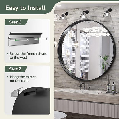TokeShimi Black Round Mirror 36 Inchs Wall Mounted Black Circle Bathroom Mirror with Non-Rusting Aluminum Alloy Brushed Matte Metal Frame for Modern Minimalist Farmhouse Home Decor