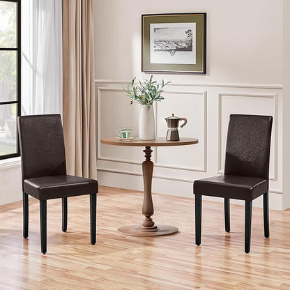 Yaheetech Dining Chairs Set of 2 Faux Leather Modern Dining Room Chairs with Rubberwood Legs and Padded Seat for Kitchen/Living Room/Restaurant, Dark Brown