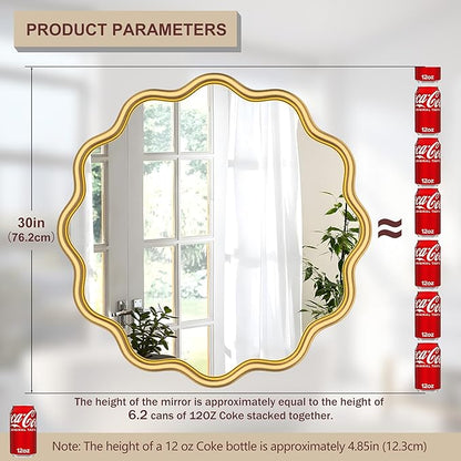 PROHOMEWARE Gold Round Mirror 30 Inch Wavy Bathroom Vanity Mirror Gold Frame Modern Wall Mirror Decorative Wall-Mounte Anti-Rust, Tempered Glass