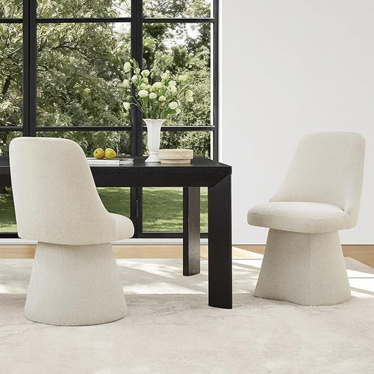 Swivel Dining Chair Mid Century Modern DeskChair High Back Upholstered Linen Fabric SideChair for Kitchen Diningroom Bedroom,Linen,2 Box
