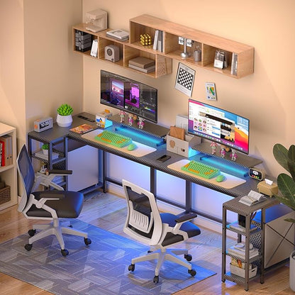 40 inch Gaming Desk with USB Power Outlet and LED Light- Reversible L Shaped Desk with Storage Bag,Computer Desk with Adjustable Monitor Stand& Storage Shelves and CPU Stand,Corner Desk Table