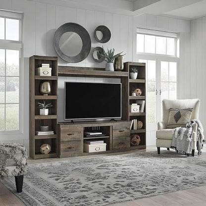 Signature Design by Ashley Trinell Rustic 4-Piece Entertainment Center for TVs up to 69", Light Brown