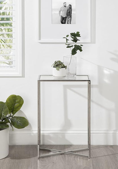 Kate and Laurel Jaspur Modern Slim End Table, 16 x 8 x 24, Silver, Decorative Glam Side Table for Use as Narrow Bedroom Nightstand or Living Room Accent