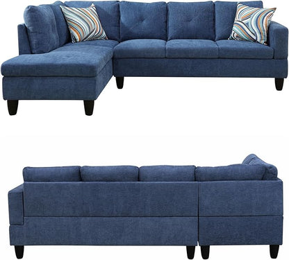 97" L Shaped Sectional Couch, Modern 4 Seat Modular Sectional Sofa with Storage Ottoman, Living Room Sets for Small Spaces, Apartment, Linen, Blue