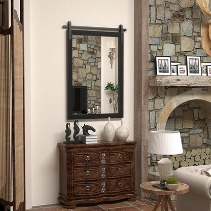 Black Farmhouse Mirror - 24x36INCH Wood Framed Square Bathroom Mirror for Vanity, Barn Door Style Wall Mounted Dresser Decor Living Room Bedroom Vertical