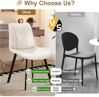 Upholstered Dining Chairs Set of 4, Modern Kitchen & Dining Room Chairs, Faux Leather, Sturdy Metal Legs, for Living Room, Cafe & Restaurant- White