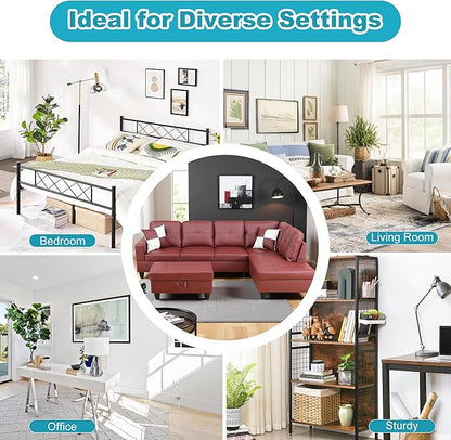 Couches for Living Room Faux Leather L Shaped Couch Comfy 3 Pieces Sectional Sofa with Chaise, Ottoman with Storage for Office and Small Apartment, Dark Red