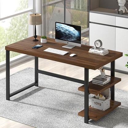 FOLUBAN 47 Inch Computer Desk, Small Home Office Desk with Storage Shelves, Industrial Writing Study Gaming Table Workstation for Living Room Bedroom, Rustic Walnut