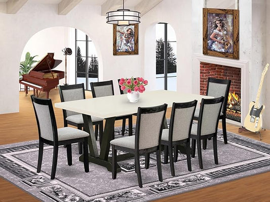 East West Furniture V627MZ650-9 9 Piece Kitchen Table Set Includes a Rectangle Dining Room Table with V-Legs and 8 Dark Gotham Grey Linen Fabric Parsons Chairs, 40x72 Inch, Multi-Color