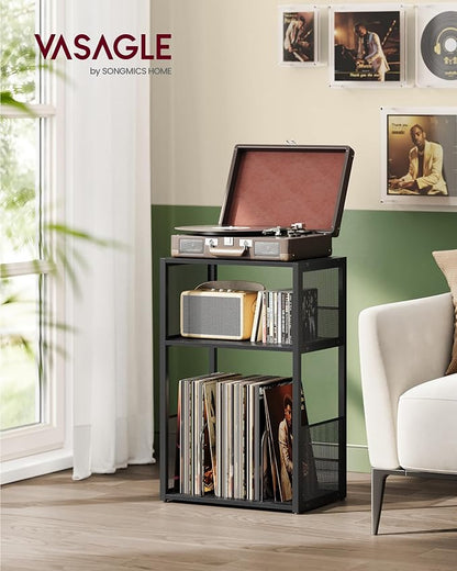 VASAGLE Record Player Stand, 3-Tier Side Table, Vinyl Record Storage up to 100 Albums, End Table for Living Room, Bedroom, Ebony Black ULET275B01