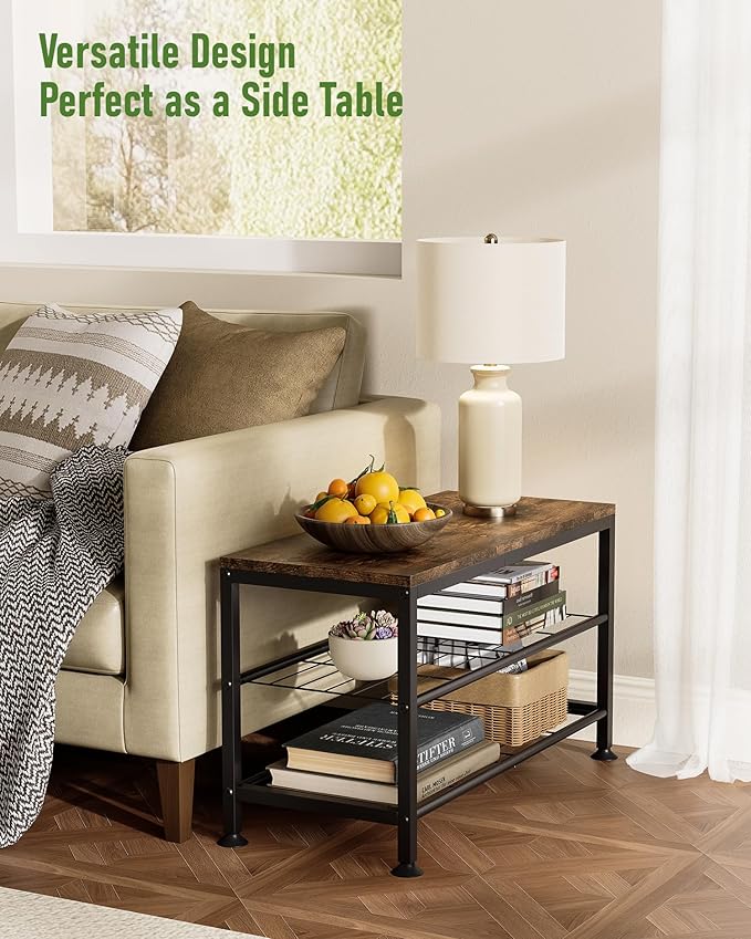 3-Tier Shoe Rack Bench - Entryway Organizer with Shoe Storage, Sturdy Shoe Shelf for Front Door, Small Space Saving Furniture, Brown, Holds 286lbs,27.2" x 12.0" x 15.9"