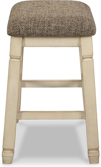 Signature Design by Ashley Bolanburg Farmhouse 24" Counter Height Upholstered Barstool, 2 Count, Whitewash