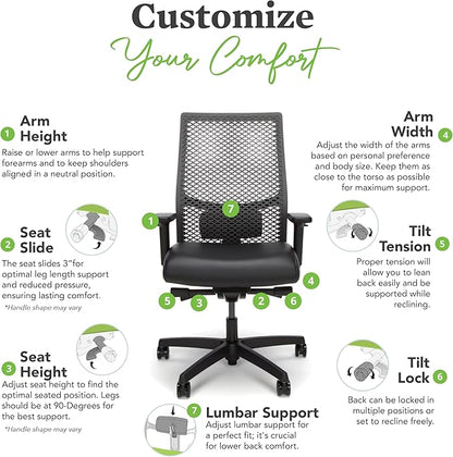 HON Ignition 2.0 ReActiv Ergonomic Office Chair, Synchro-Tilt Recline, Breathable Flex Back, Swivel Wheels, Comfortable Desk Chair for Long Hours, Blue