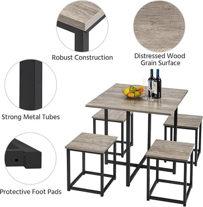Yaheetech Dining Table Set for 4 Industrial Kitchen Table with 4 Chairs, Space-Saving Design for Apartment, Small Space, Breakfast Nook, Gray