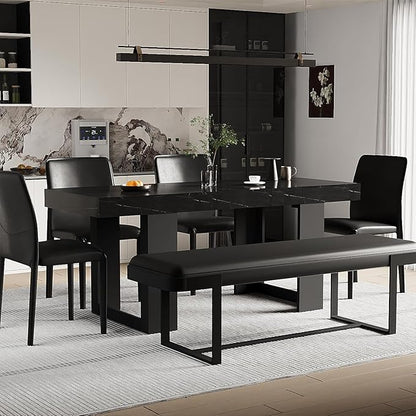 63"-78.74" Rectangular Extendable Dining Table for 6-10 People – Modern Farmhouse Wooden Kitchen Table with Brown Finish, Large Extendable Table for Dining Room or Conference Use