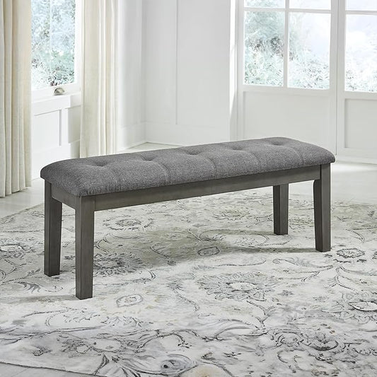 Signature Design by Ashley Hallanden Rustic Tufted Upholstered Dining Room Bench, Gray