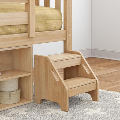 Max & Lily Soren Ultra Low Loft Bed, Twin Bed Frame for Kids with Bookcase, Blonde