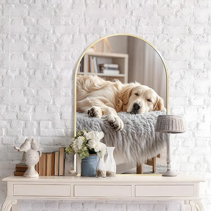 Arched Wall Mirror 20"X30", Gold Bathroom Vanity Mirrors for Over Sink, Modern Farmhouse Mirror Wall Mounted, Curved Arch Design for Bedroom, Living Room & Home Decor