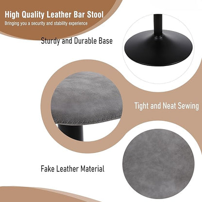 Bar Stools, Swivel Counter Height Barstools with Back, Adjustable Modern Bar Chairs, Tall Armless PU Leather Kitchen Island Stool (Grey, Set of 4)