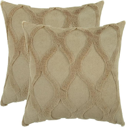 decorUhome Throw Pillow Covers 26x26 Inch Set of 2, Soft Plush Faux Fur Wool Khaki Couch Pillow Covers, Decorative Neutral Pillow Cases for Bed Sofa Living Room Home Decor